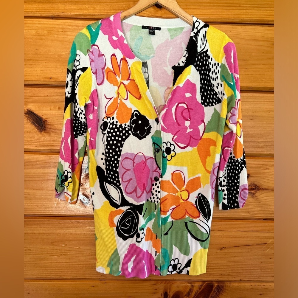 y2k/2000s  Cyrus Art To Wear  Knit Floral Button Down Cardigan S